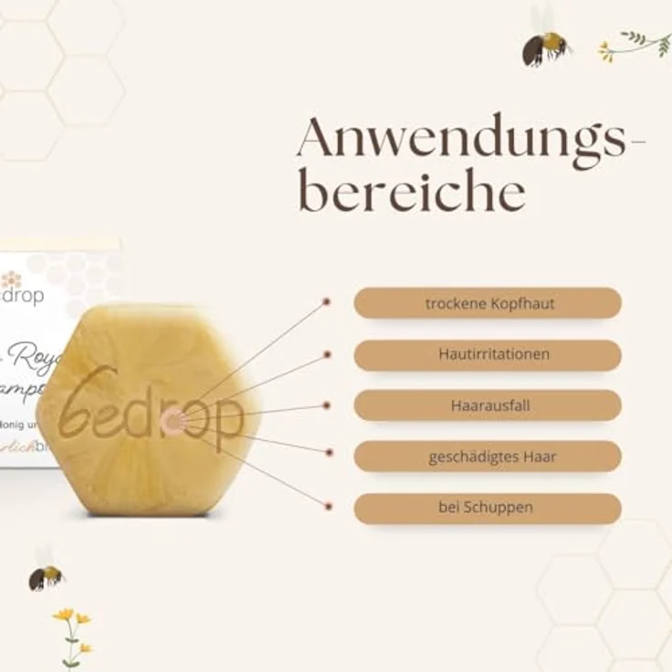 bedrop Festes Shampoo mit Gelée Royale, Manuka Honig & Propolis für brüchiges, sanftes & gesundes Haar, feste Haarseife - 65g – Bild 4