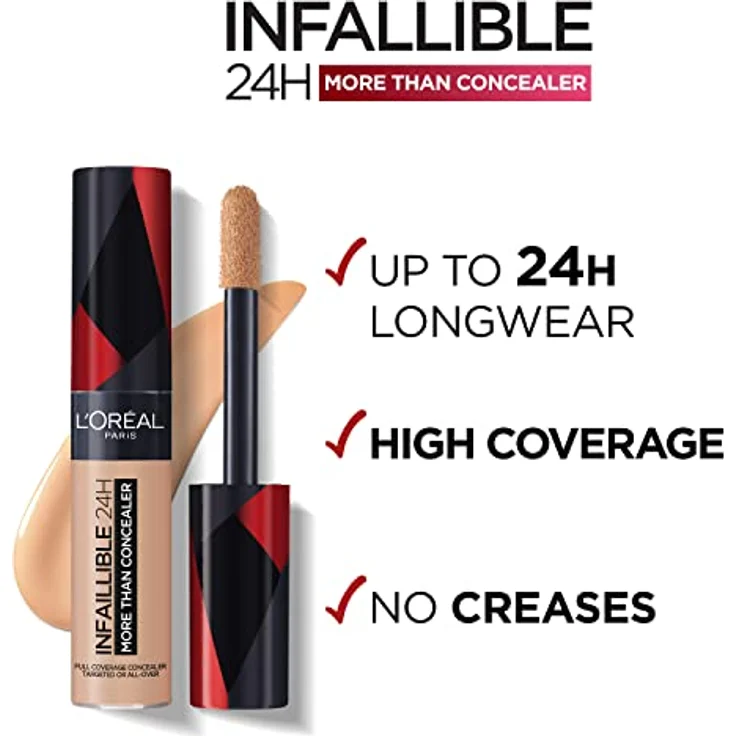 L'Oréal Paris Concealer zum Abdecken und Auffrischen, Für ein deckendes Finish und bis zu 16H Halt, Infaillible More Than Concealer, Farbe: 334 Walnut, 11 ml – Bild 4