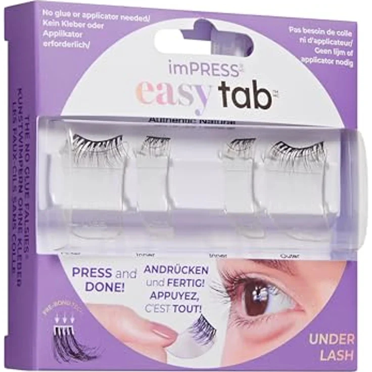 KISS imPRESS Press-On Falsies EASY TAB selbstklebende Wimpern, Schwarz, 'Authentic Natural', 5mm-7mm innere Wimperncluster & 7mm-9mm äußere halbe Wimpern mit Easy Tabs – Bild 3