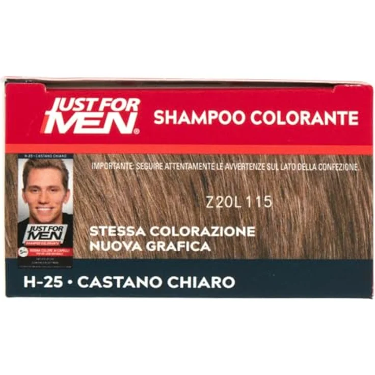 Just For Men H25 Shampoo Colorante, Herren-Haarfärbemittel in Castano Chiaro, 38,5 ml + 27,5 ml Base Colore, deckt graues Haar ab – Bild 5