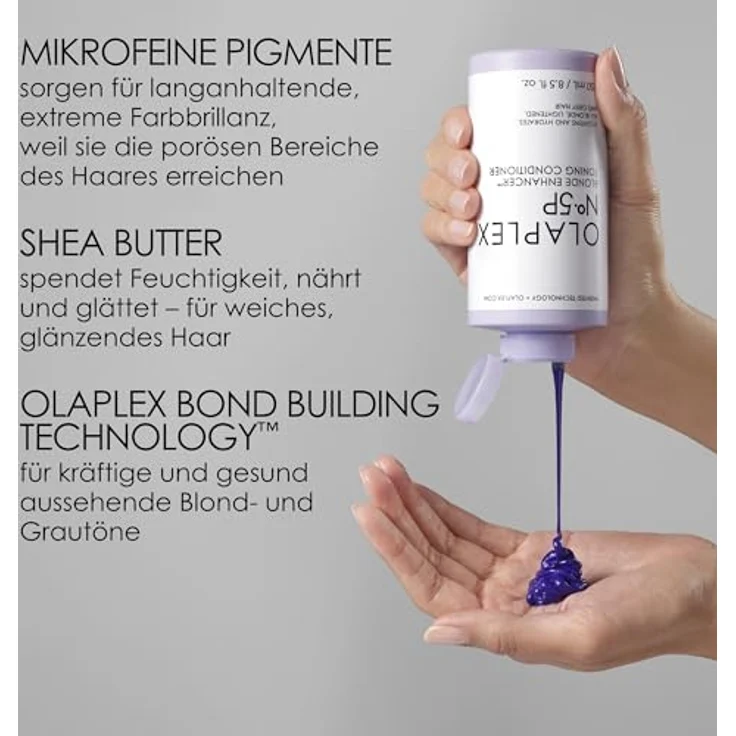 Olaplex No 5P Blonde Enhancer Purple Toning Conditioner, Repariert, Spendet Feuchtigkeit und Hellt Alle Blonden, Aufgehellten und Grauen Haare Auf, 250 ml – Bild 3