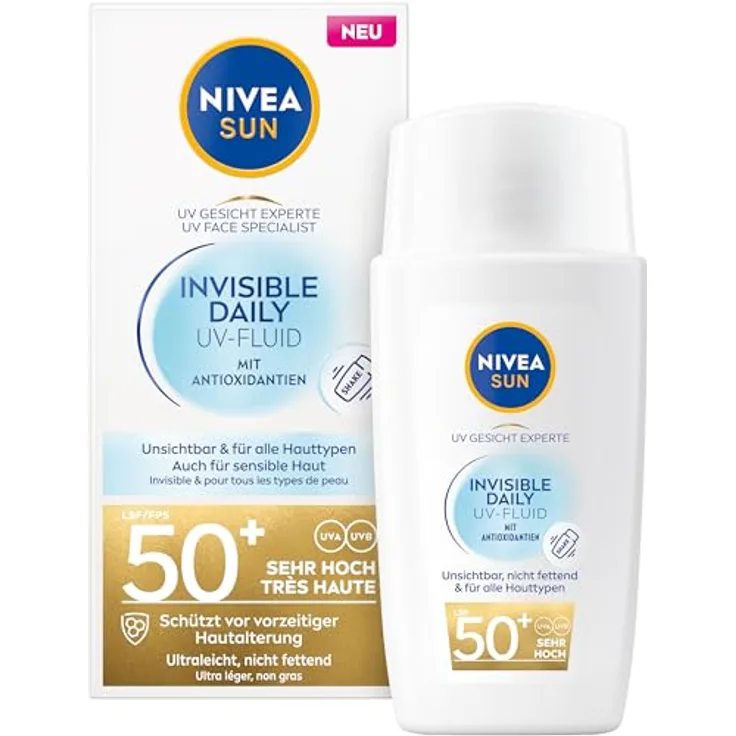 Nivea Sun UV Gesicht Experte Invisible Daily UV-Fluid LSF 50+ (40ml), nicht fettende Sonnencreme mit Antioxidantien, ultraleichtes Fluid mit unsichtbarem Finish