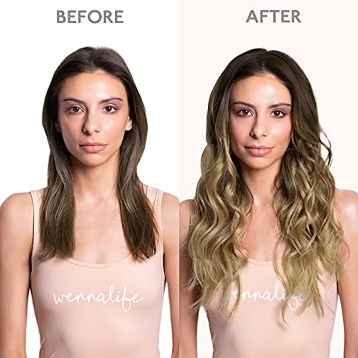 WENNALIFE Clip in Extensions Echthaar, 45cm, 120g, 7pcs, Ombré Walnuss Braun bis Ash Braun und Bleach Blonde, Remy Haarverlängerung – Bild 5