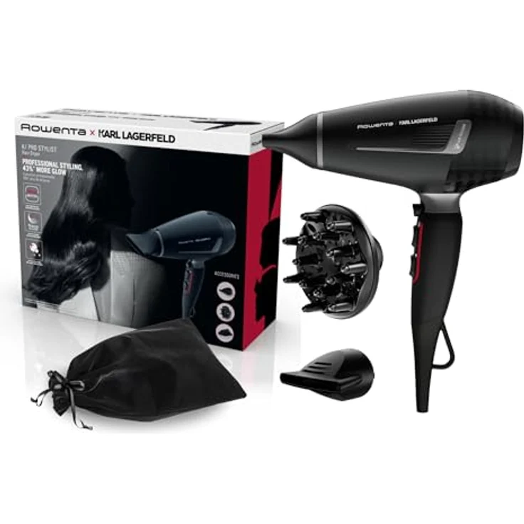 Rowenta Karl Lagerfeld Pro Stylist CV888LF0 Haartrockner, 2200 Watt, Kaltstufe, inkl. Volumendiffusor, 2 Stylingdüsen (6 mm, 9 mm), schwarz, rot – Bild 2
