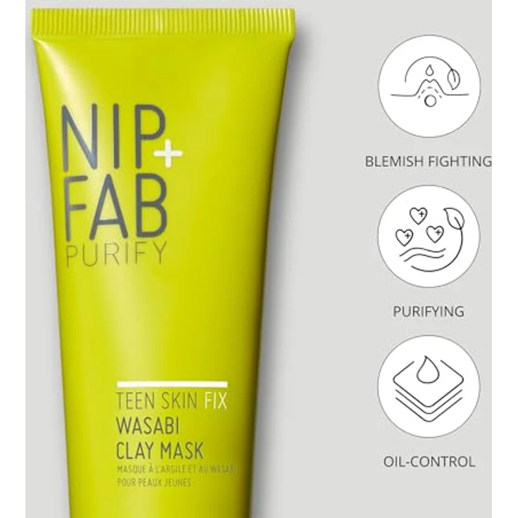 Nip+Fab Teen Skin Fix Wasabi Clay Mask, 75 ml, Purifies Congested Pores with Kaolin Clay and BHA Salicylic Acid, Healing and Moisturizing Formula, Creamy Texture, Enriched with Avocado Oil, Soothing Plant Extracts – Bild 4