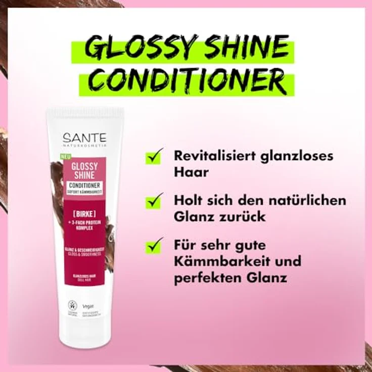 Sante Naturkosmetik Glossy Shine Conditioner, 150 ml - Pflegende Haarspülung mit Bio-Birkenblattextrakt für glänzendes und geschmeidiges Haar – Bild 4