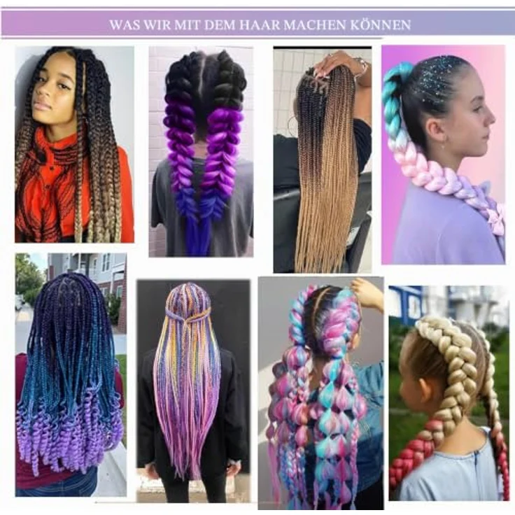 Shangxiu Rainbow Colors Zöpfe Haarverlängerungen, 24" (60cm) Yaki Textur mit 600g synthetischem Haar, 6 Stück pro Paket – Bild 5