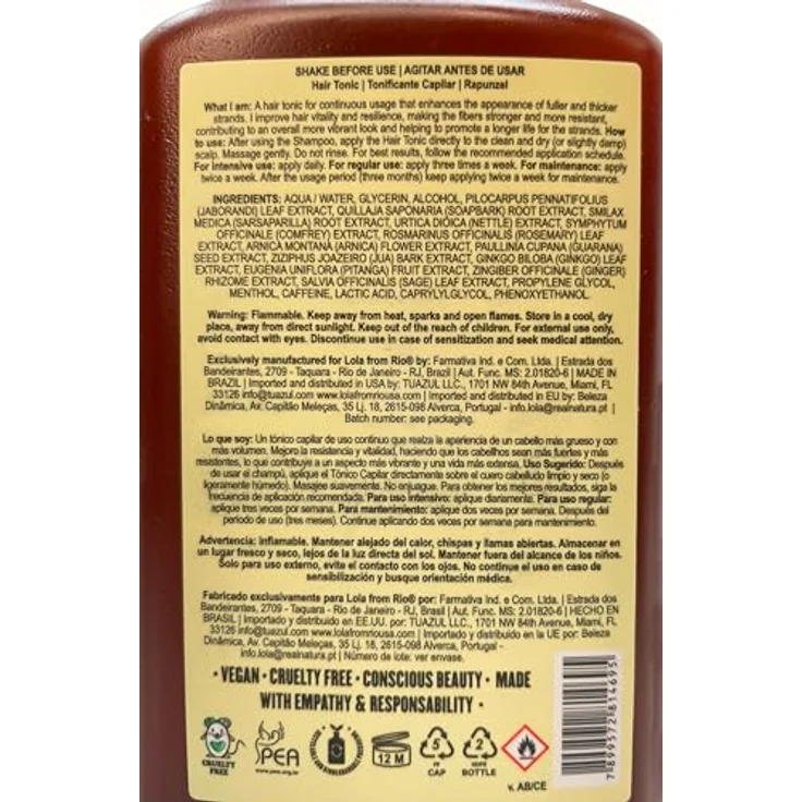 Lola Cosmetics Rapunzel Crescimiento Lotion, Tonisches Haarwachstums-Lotion für Erwachsene, Unisex, 250 ml, natürliche Feuchtigkeitspflege für alle Haartypen – Bild 3