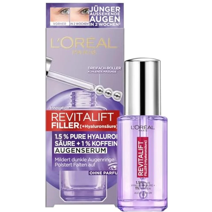 L'Oréal Paris Revitalift Filler Augenserum mit 2.5% [Hyaluronsäure + Koffein] Augenserum 20 ml – Bild 1