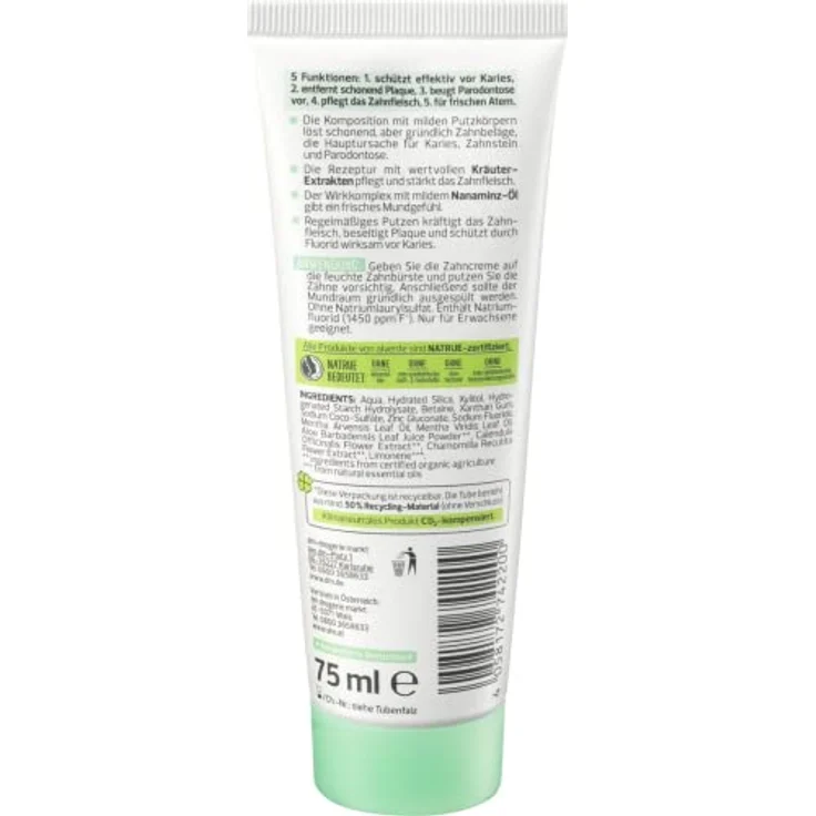 alverde NATURKOSMETIK 5in1 Zahncreme Nanaminze, 4er-Pack Zahncreme (4 x 75 ml), 300 ml – Bild 4