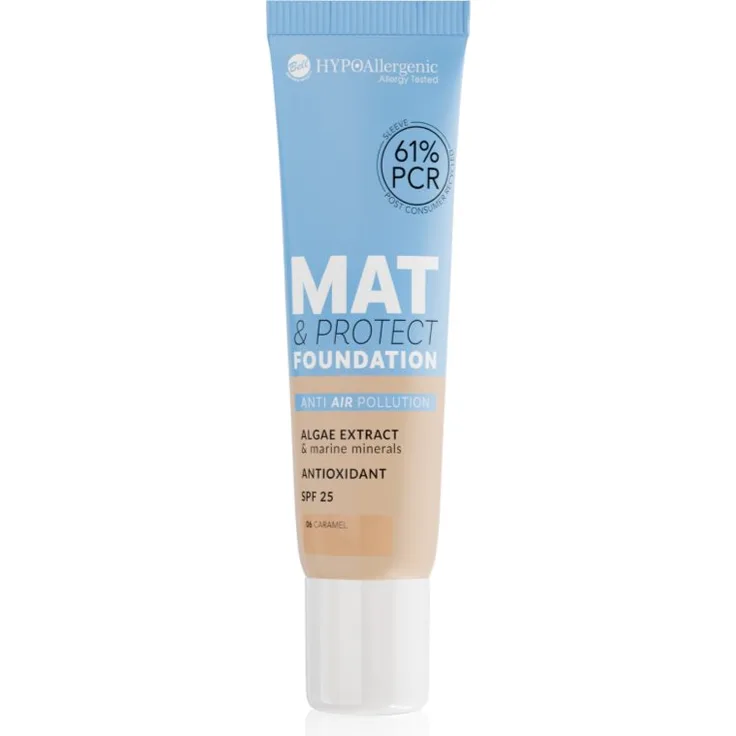 Bell Hypoallergenic Mat & Protect, mattierendes Make-up mit SPF 25, Farbton 06 Caramel, 30 g