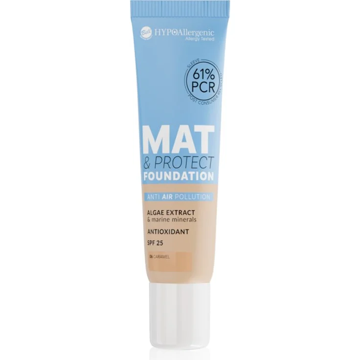 Bell Hypoallergenic Mat & Protect, mattierendes Make-up mit SPF 25, Farbton 06 Caramel, 30 g