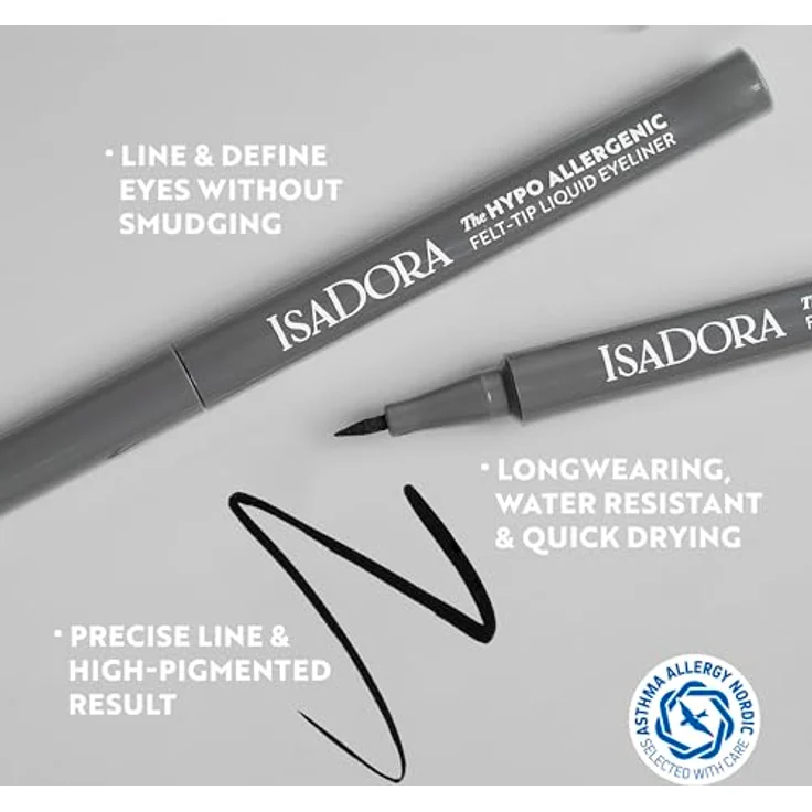 IsaDora Hypo-Allergenic Eyeliner Filzstift-Eyeliner für empfindliche Augen, wasserfest, Farbton 30 Black, 1 ml – Bild 3