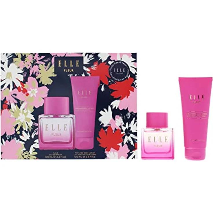 ELLE Elle Fleur 2-teiliges Geschenkset, Eau de Parfum 100 ml und Bodylotion 100 ml mit blumigem Duft und veganen Inhaltsstoffen – Bild 1