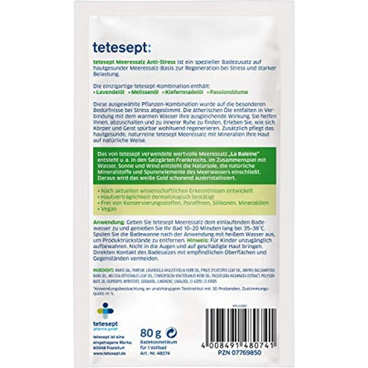 tetesept Meeressalz Badezusatz Anti-Stress, Badesalz mit ätherischen Ölen zur Beruhigung und Regeneration, 10er Pack à 80 g – Bild 2