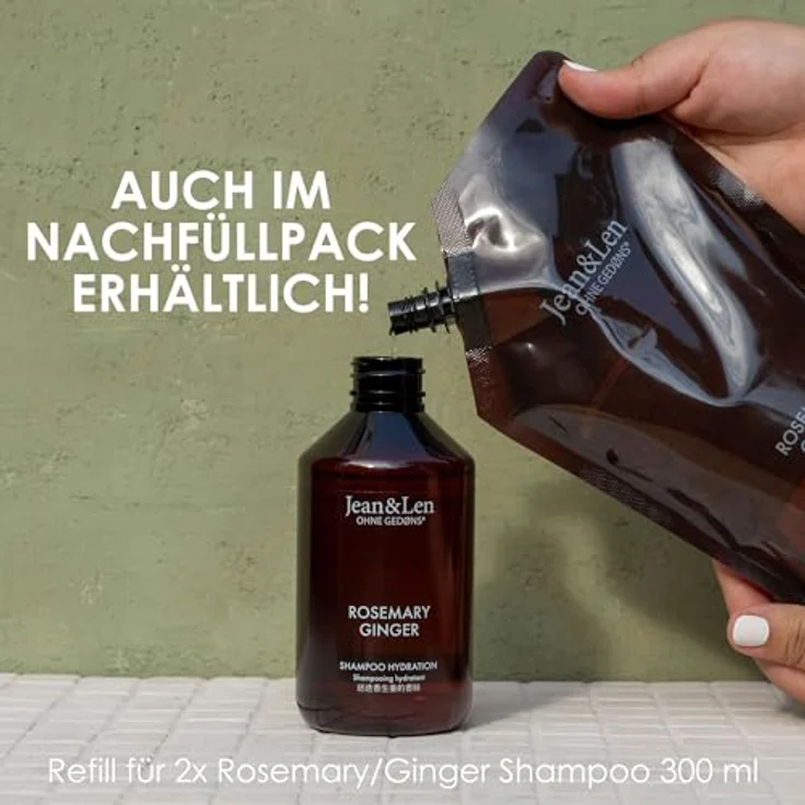 Jean & Len Feuchtigkeit Shampoo Rosemary & Ginger, für trockenes und sprödes Haar, 300 ml, ohne Parabene und Silikone, mit Feuchtigkeitskomplex und würzig-frischem Duft – Bild 5