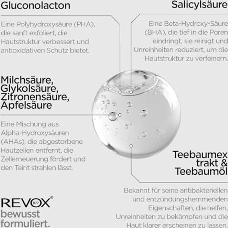 REVOX B77 Zitcare AHA BHA PHA Gesichtswasser mit Teebaum, Niacinamid und Harnstoff, 250 ml – Bild 4
