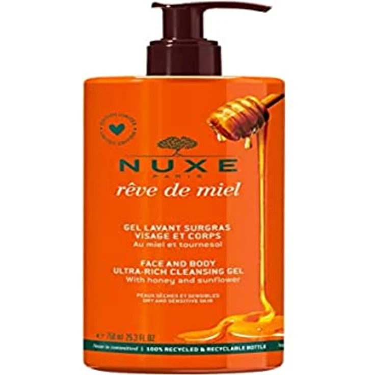 Nuxe Reve Miel Gel Lavant 750ml, Gesichts- und Körperreinigung für trockene und empfindliche Haut