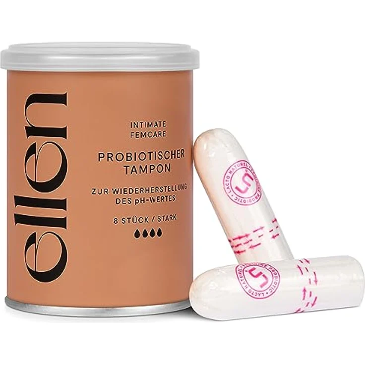 ellen Probiotischer Tampon Stark, mit natürlichen Milchsäurebakterien für einen ausgeglichenen pH-Wert im Intimbereich – Bild 1