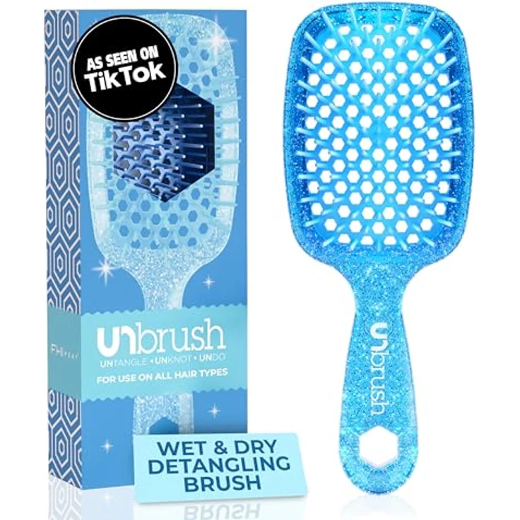 UNbrush Glitter Collection Detangling Hair Brush, Sapphire Detangler mit 105 Borsten für sanftes Entwirren von nassem und trockenem Haar – Bild 1