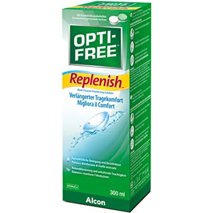 Opti-Free Replenish Kontaktlinsen-Pflegemittel, 300 ml Flasche für unbeschwerten Tragekomfort, geeignet für alle weichen Kontaktlinsen