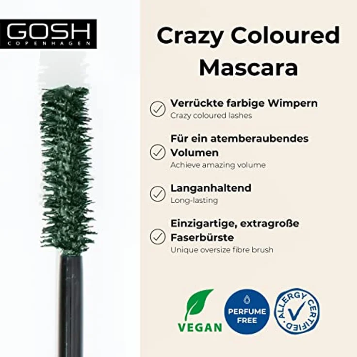 Gosh Boombastic Volumen-Mascara für geschwungene Wimpern, Farbton 003 Olive Green, 13 ml, voluminöse und verlängerte Wimpern – Bild 2