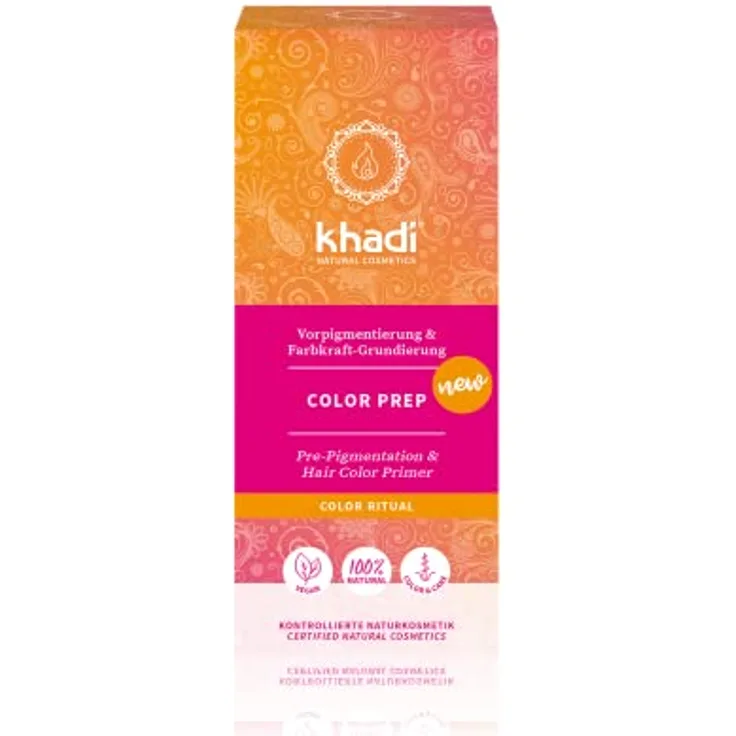 khadi COLOR PREP Pflanzenhaarfarbe, Haarfarbe zur Vorpigmentierung für ein intensives Farbergebnis & Vorbereitung auf die natürliche Färbung, Naturhaarfarbe 100% pflanzlich & vegan, Naturkosmetik 100g