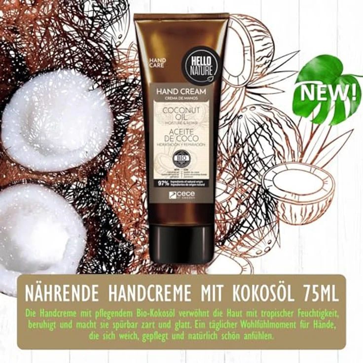 P-Beauty Naturkosmetik Handcreme mit Bio Kokosöl, vegane Feuchtigkeitspflege für trockene Hände, schnell einziehend & intensiv pflegend, ohne Parabene & Silikone (2x75ml) – Bild 3