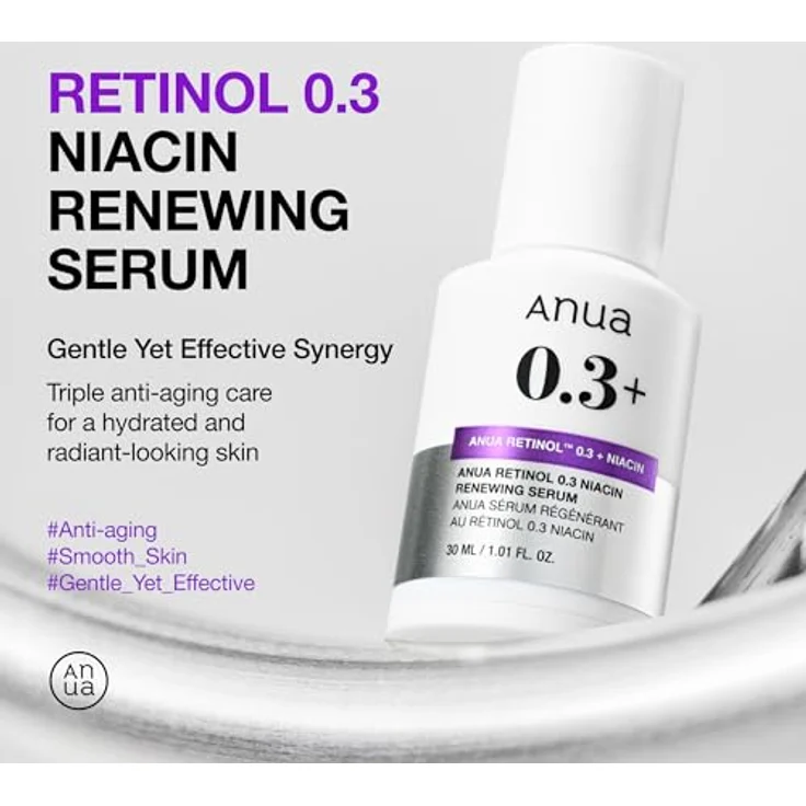 Anua Retinol 0,3% + Niacin Renewing Serum, Gesichtsserum mit 8 Peptiden zur Hautverjüngung und Verbesserung des Hauttons, 30ml – Bild 3
