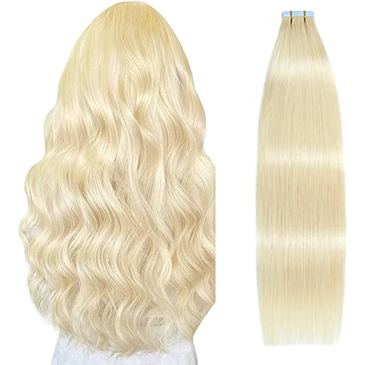 SUYYA Tape Extensions Echthaar, Invisible Tape-in Extensions, seidig gerade, 18 Zoll (45 cm), 20 Stück, 50g, #613 Bleichblond, Remy menschliches Haar – Bild 1