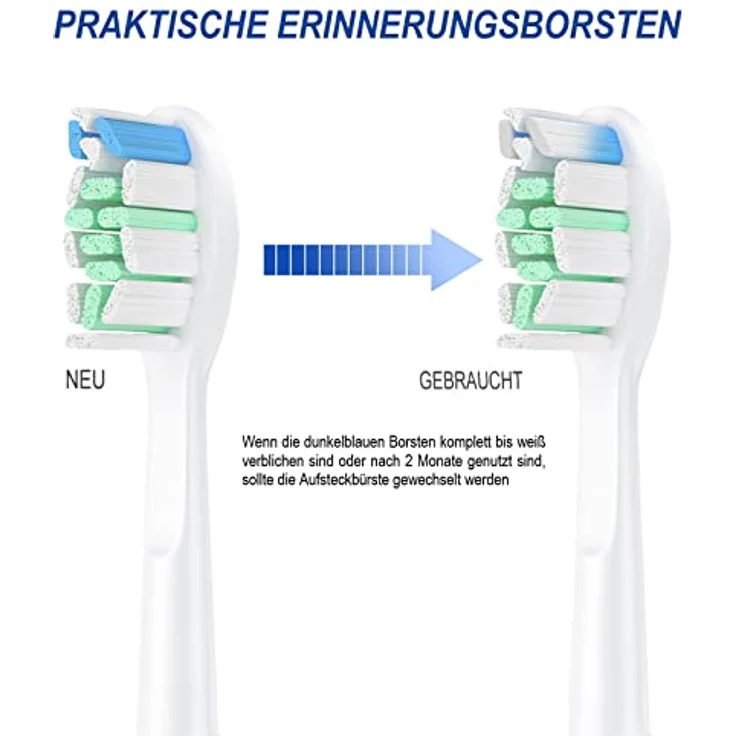 aismaili 8 Stücke Ersatzbürsten für Philips Sonicare, 4 schwarze und 4 weiße Zahnbürstenköpfe mit Hoch-Tief-Borsten und praktischen Erinnerungsborsten – Bild 4