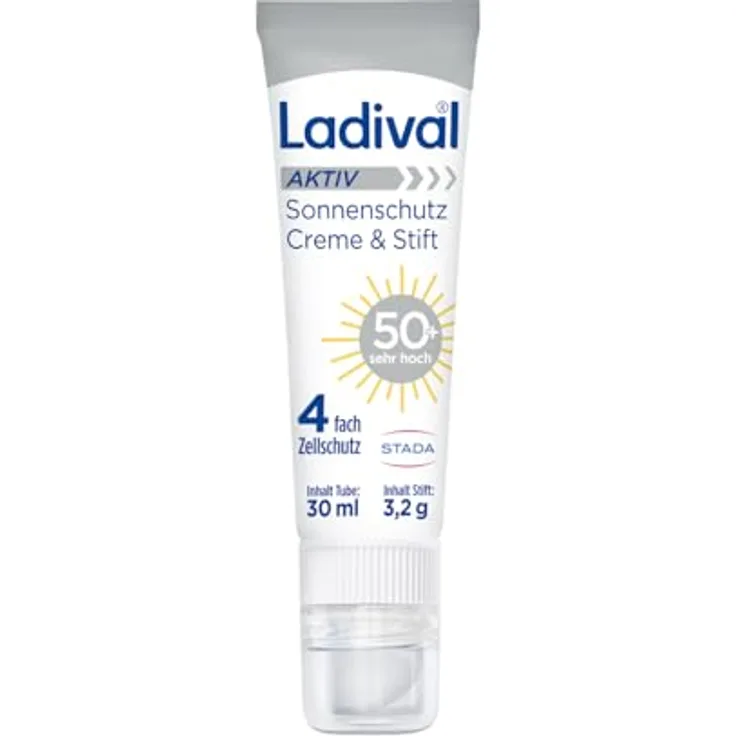 Ladival Aktiv Sonnenschutz Creme & Stift LSF 50+, wasserfest, für normale & empfindliche Haut, praktische Kombipackung, 30ml & 3,2g