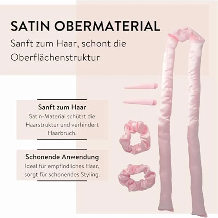 PARSA Beauty Locken Styler, hitzefreies Lockenwerkzeug mit rosafarbenem Satin-Obermaterial, sanft zum Haar, ideal für Nachtstyling, inkl. Druckknöpfen und Scrunchies – Bild 4