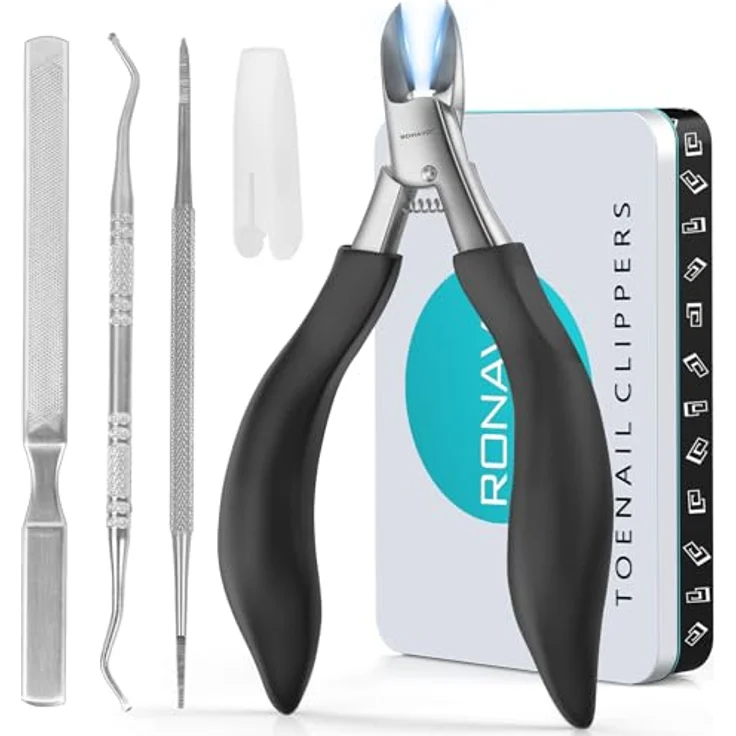 RONAVO Profi Fußnagel Nagelknipser Set, superscharfe Edelstahl Nagelzange für dicke und eingewachsene Fußnägel, ergonomischer Griff, inklusive Zubehör und Metall Geschenkbox – Bild 1