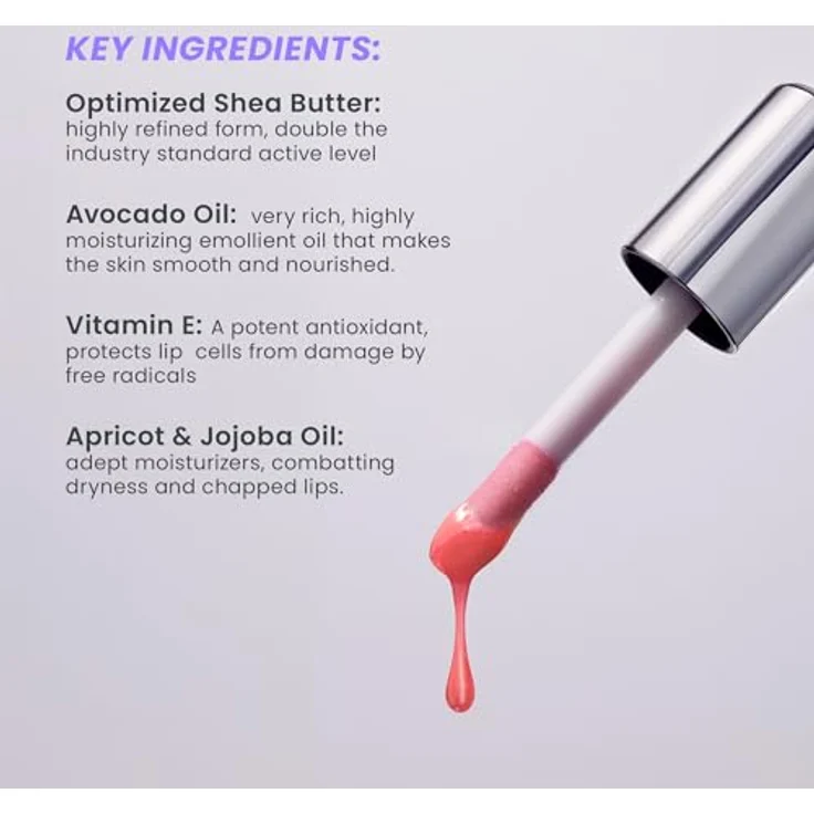 Wonderskin Lip Rehab Serum Oil – Getöntes Lippenöl, feuchtigkeitsspendend und nicht klebrig, Korallrosa-Tönung für trockene Lippen (Lover) – Bild 4