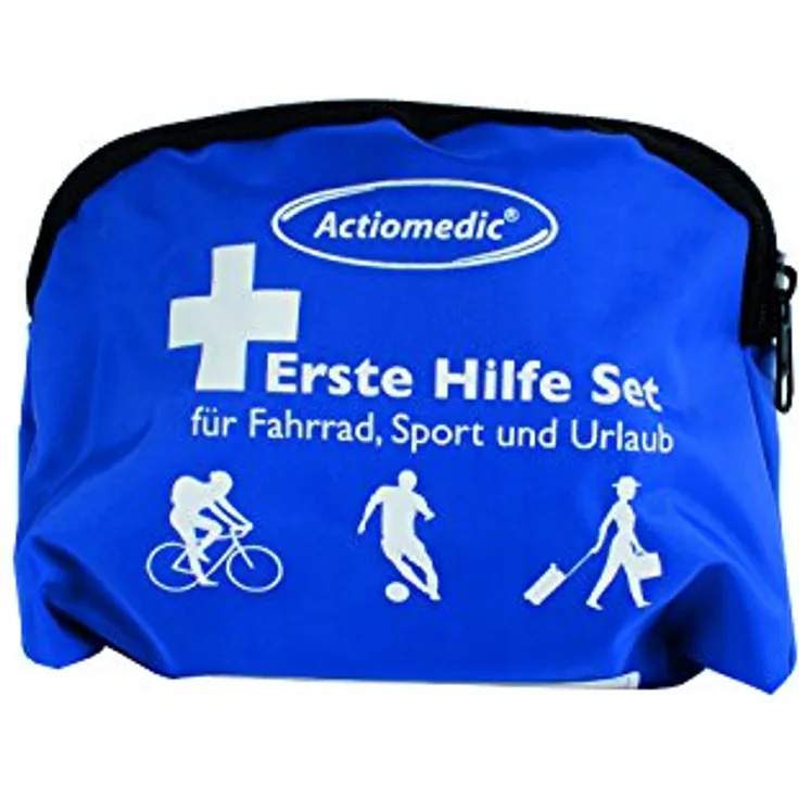ACTIOMEDIC Erste-Hilfe-Set für Fahrrad- und Freizeitaktivitäten I Fahrrad-Notfallset I Mini-Ersthilfetasche für draußen und zum Wandern mit mehrsprachige Beschriftung I Wasserabweisendes Nylon