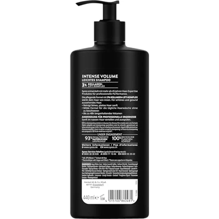 Syoss Shampoo Intense Volume, 440 ml, leichtes Volumen Shampoo mit 3% Kollagen-Lift-Komplex für feines, plattes Haar, bis zu 48 h langanhaltendes Volumen – Bild 3