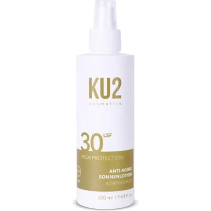 KU2 Cosmetics Anti-Aging Sonnenlotion Spray SPF 30, wasserfestes Sonnenspray mit UVA- & UVB-Schutz für Gesicht & Körper, 200 ml
