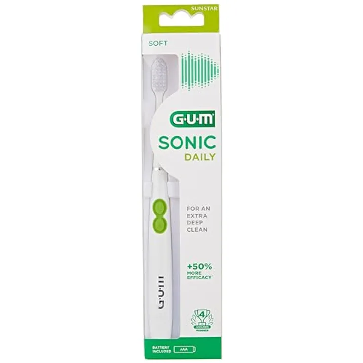 Gum Sonic Daily, Schallzahnbürste in Weiß mit sanfter Reinigung für Zähne und Zahnzwischenräume