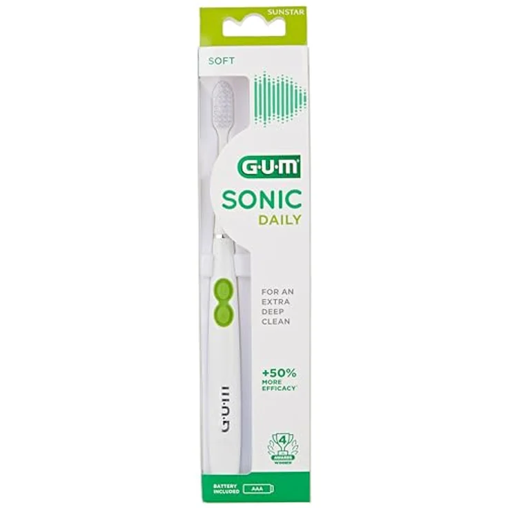 Gum Sonic Daily, Schallzahnbürste in Weiß mit sanfter Reinigung für Zähne und Zahnzwischenräume – Bild 1