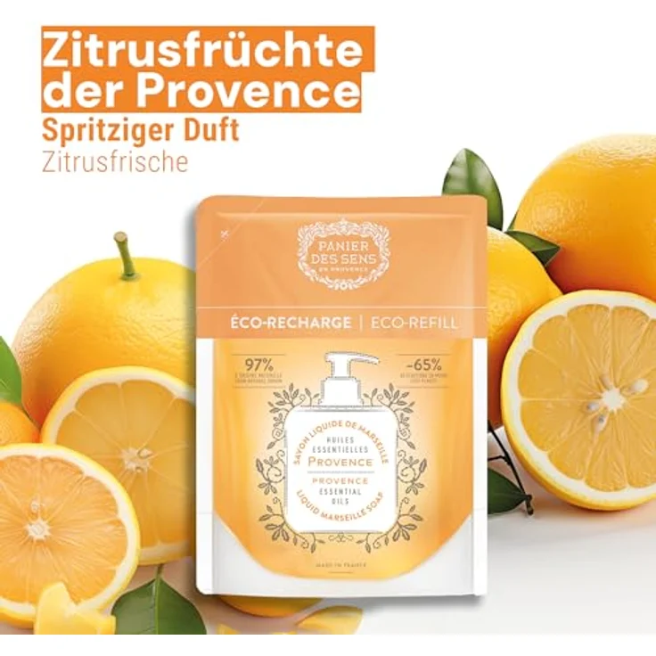 Panier des Sens Marseiller Flüssige Handseife Nachfüller 2x500 ml, 97% natürliche Inhaltsstoffe, feuchtigkeitsspendend mit Kokosnussöl, für Bad & Küche – Bild 2