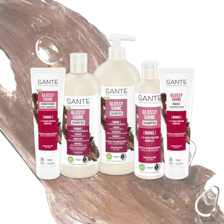 SANTE Naturkosmetik Glossy Shine Shampoo Bio-Birkenblattextrakt + 3-Fach Protein Komplex, vegane und feuchtigkeitsspendende Haarpflege mit zartem Kokosduft, 950 ml – Bild 4