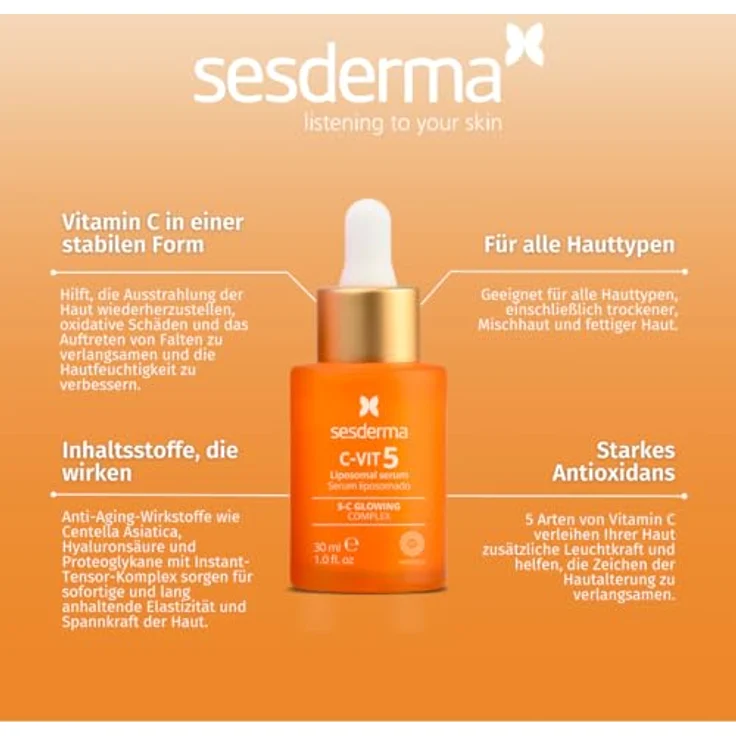 SESDERMA C-Vit 5 30 ml | Liposomales Serum mit 5 Arten Vitamin C | Strahlender Teint und Anti-Aging Effekt, für alle Hauttypen – Bild 2