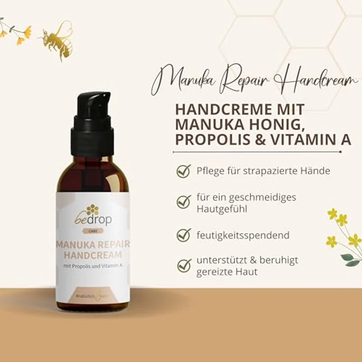 bedrop Manuka Repair Handcreme, mit Manuka Honig und Propolis für geschmeidige Hände, 100 ml – Bild 2