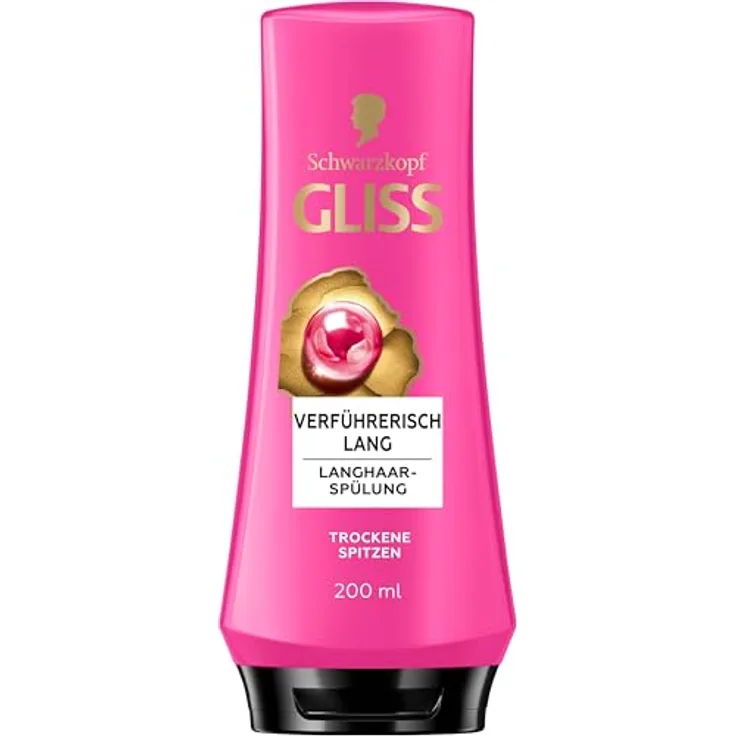 Gliss Kur Spülung Verführerisch lang, Haarspülung mit Biotin-Komplex und Pfingstrosenessenz, repariert geschädigte Haarlängen und pflegt trockene Spitzen, 200 ml