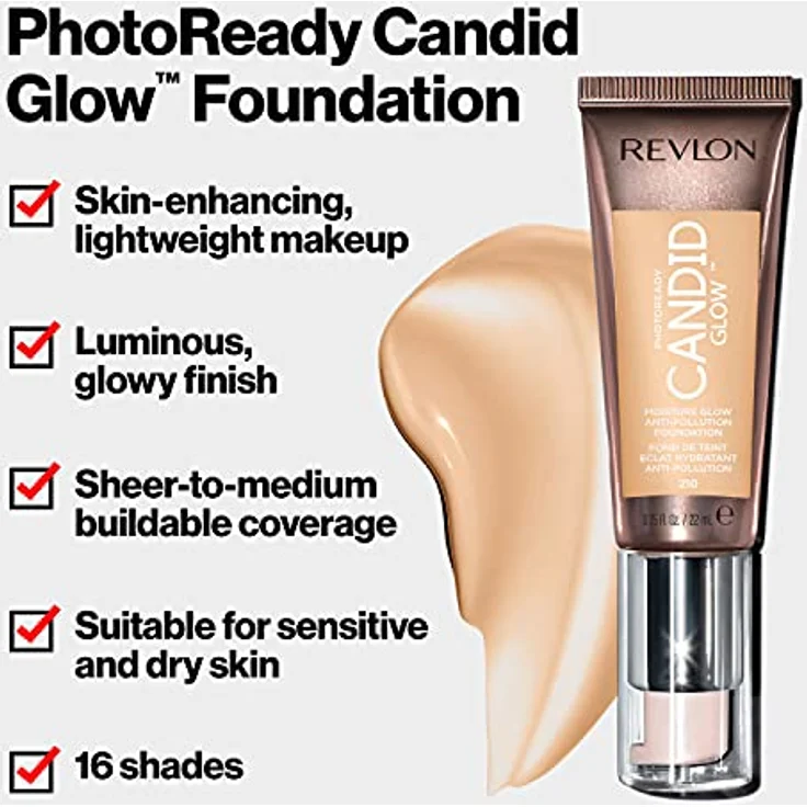 Revlon PhotoReady Candid Glow Moisture Glow Foundation, Anti-Pollution, Longwear Sheer-Medium Coverage, Natural Glow Finish, 120 Buff, 22 ml – Bild 3