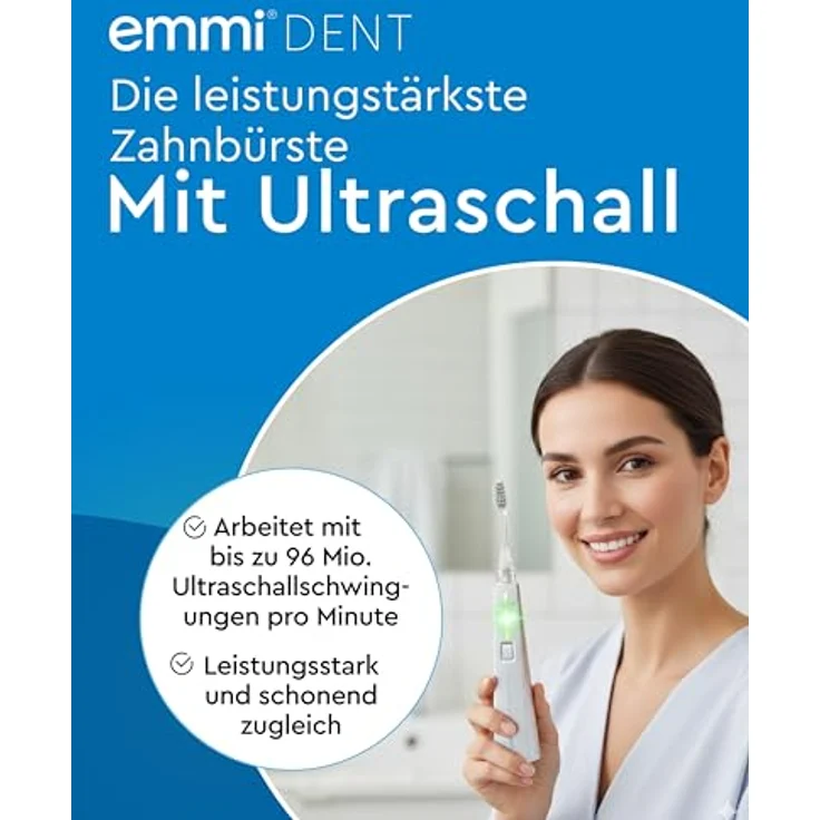 emmi-DENT Ultraschall Zahnbürste Platinum CAM in Weiß, Starter Set mit integrierter Kamera, Handteil, Ladestation, 2x Aufsatz & Zahnpasta, sanfte Plaque- & Zahnsteinreduzierung, Made in Germany – Bild 2
