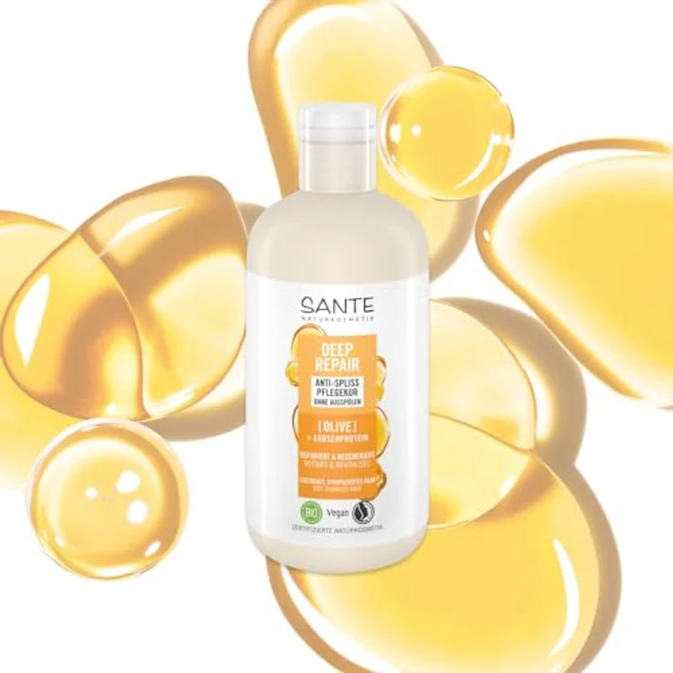 SANTE Naturkosmetik Deep Repair Anti Spliss Pflegekur Olive + Erbsenprotein, vegane Haarkur ohne Ausspülen, repariert strapaziertes Haar, für geschmeidiges und gestärktes Haar, 200 ml – Bild 3