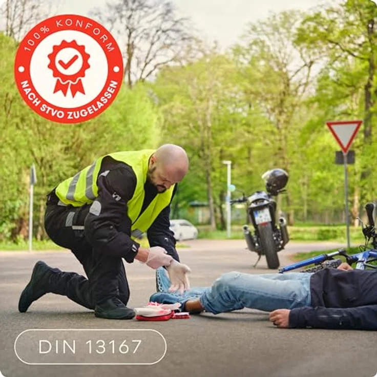 PURAHELP Motorrad Verbandskasten nach aktueller Norm 2024 DIN 13167 (StVO konform) - Inkl. Beatmungstuch - Motorrad Erste Hilfe Set 2024 Mini Klein – Bild 2