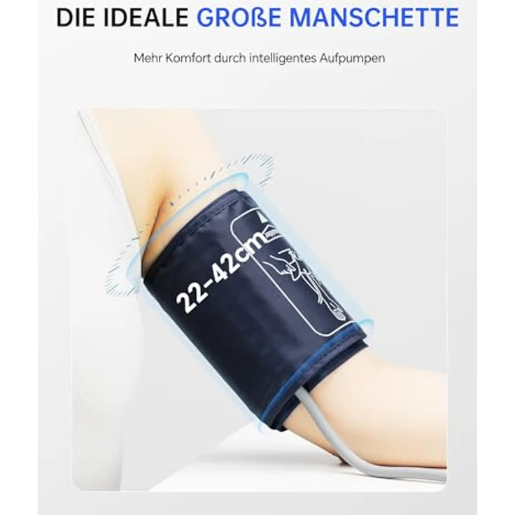 Sinocare Blutdruckmessgerät Oberarm ARM-30E+, Klinisch Validiert, 2 Nutzerprofile mit 2x99 Speicher, Ein-Knopf-Bedienung, XL-Manschette (22-42 cm), Arrhythmia Detection – Bild 3
